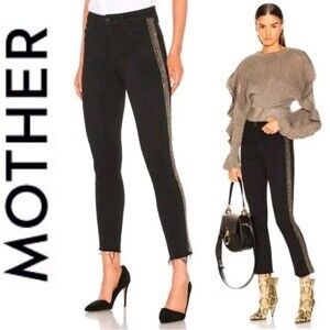 Mother Denim Sz 25 High Waisted Looker Ankle Fray Guilty Flash Beaded MSRP $238